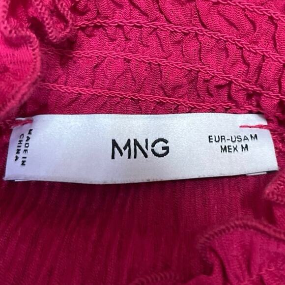 MNG Women's Pink Ruffle High Neck Puff Long Sleeve Pullover Blouse Top Size M - Picture 4 of 5